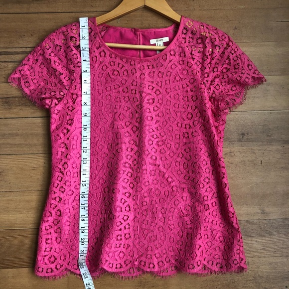 J. CREW Womens Pink Lined Lace Scalloped Cap Sleeve Round Neck Blouse Top Sz 00 - Picture 7 of 8